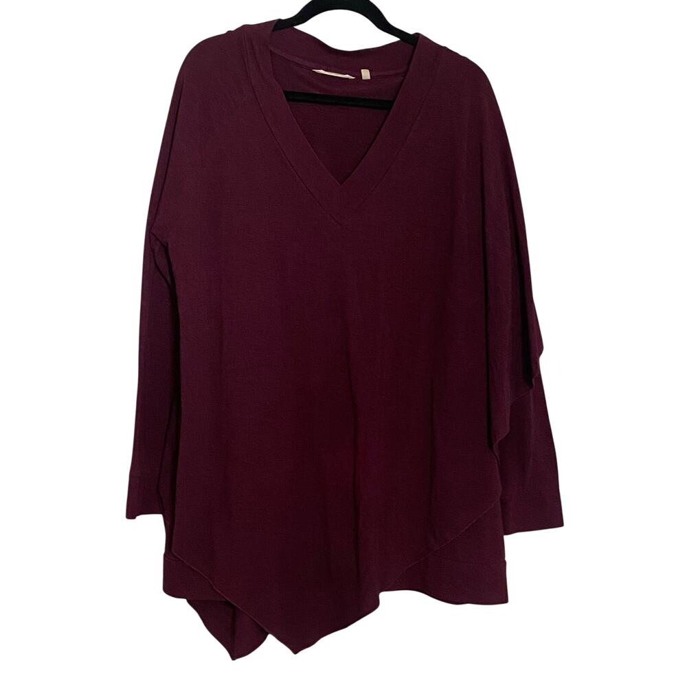 Soft Surroundings XL Burgundy Asymmetrical Handkerchief Hem Tunic Top V Neck